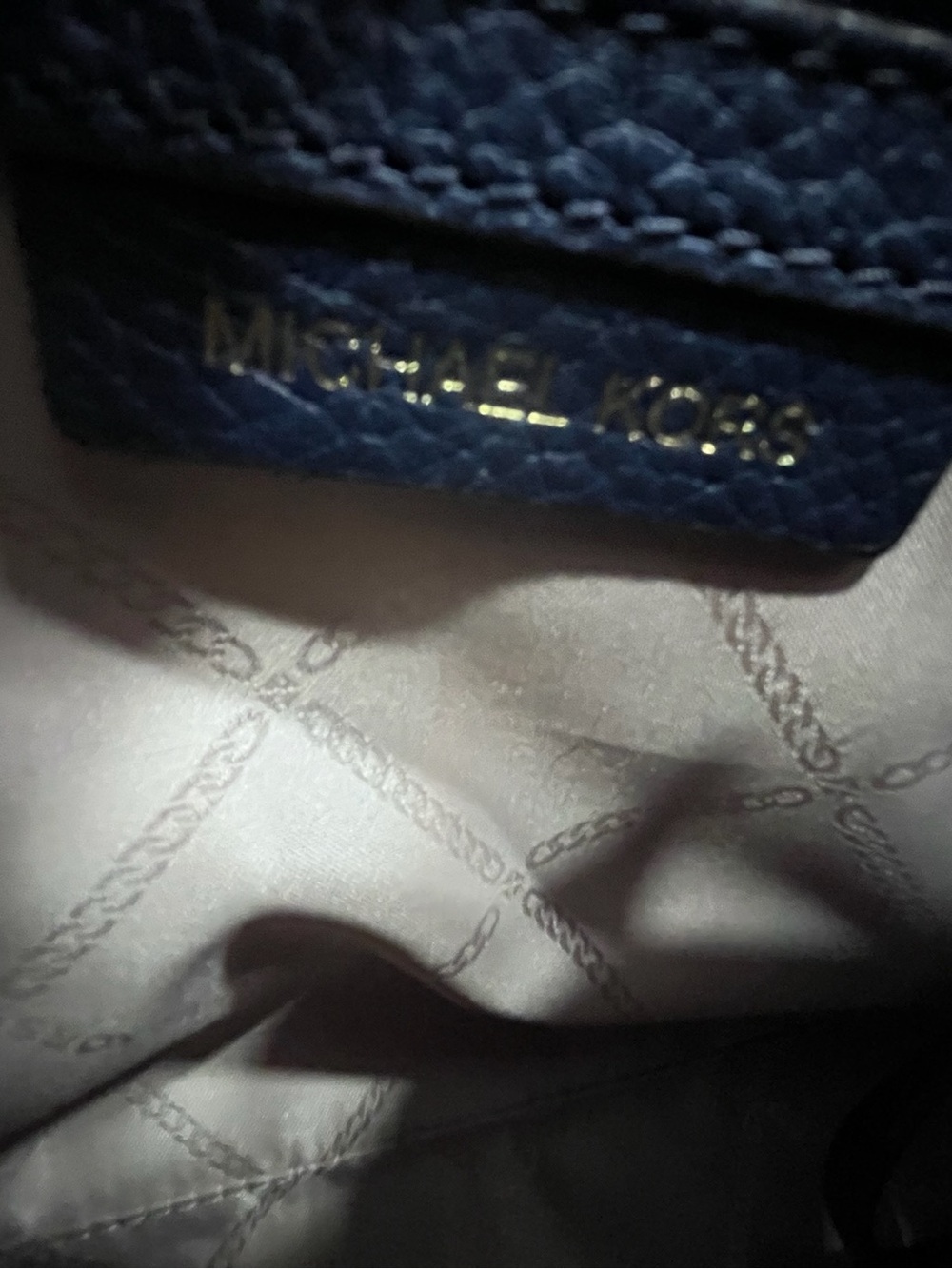 Michael Kors Hamilton Traveler Brown Navy Stripe Logo Leather Large Satchel - Picture 7 of 10